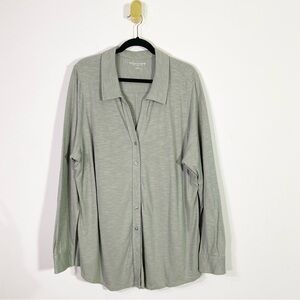 Soft Surroundings Sage Green Relaxed Fit Cotton Blend Button Down Shirt